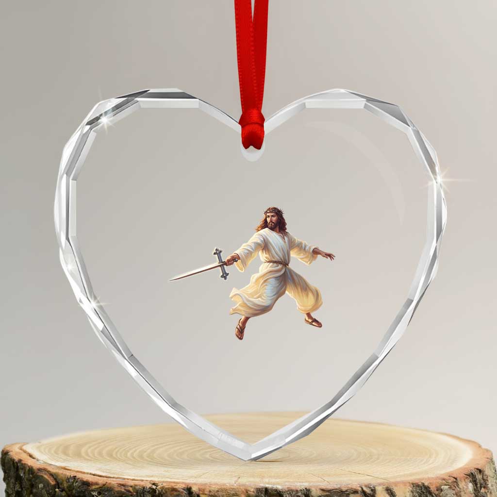 Funny Fencing Jesus Heart Crystal Glass Ornament Combat Sport Christan Lover - Wonder Print Shop