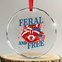 Funny Feral and Free Raccoon Crystal Glass Ornament Patriotic Bandana Animal 4th of July US Flag TS02