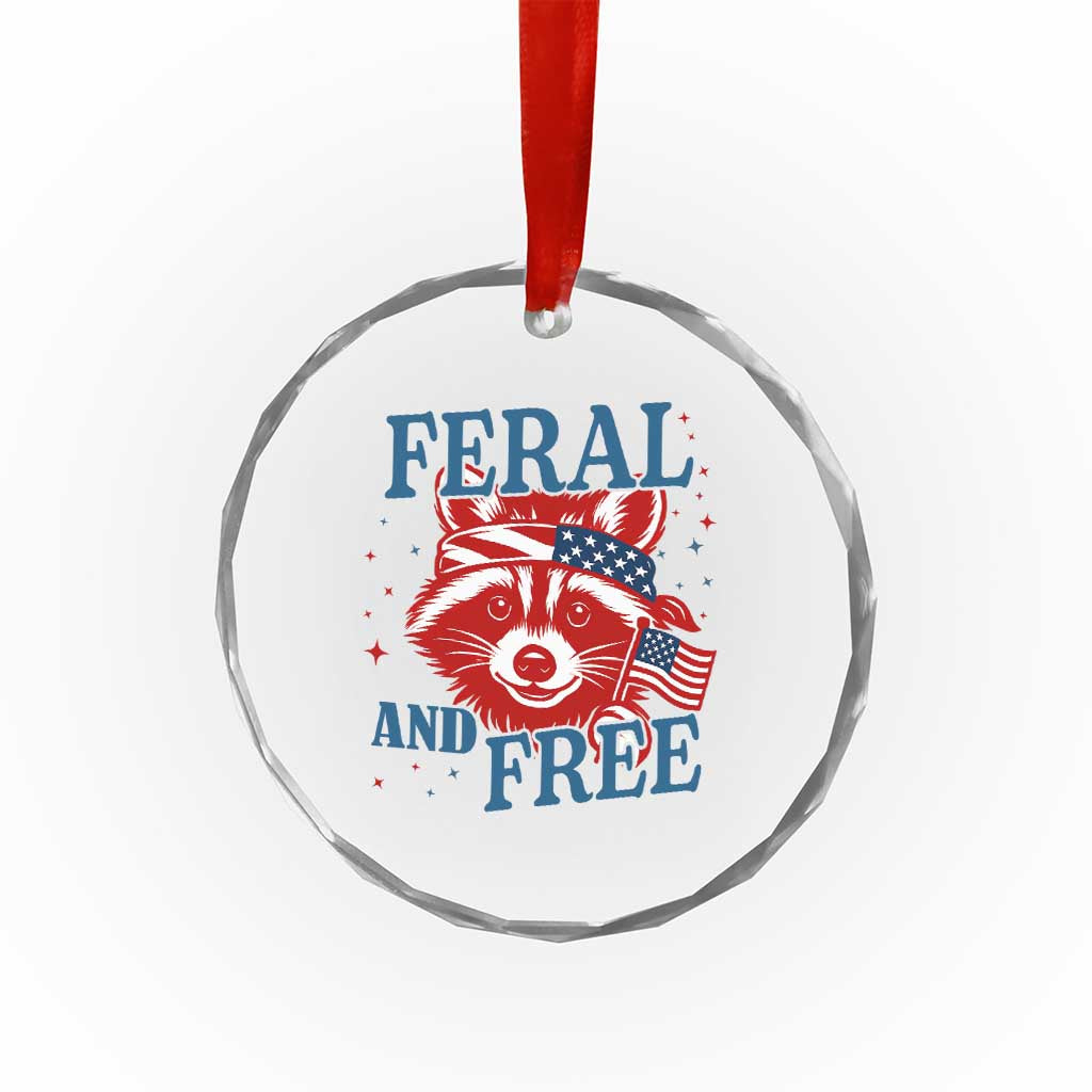 Funny Feral and Free Raccoon Crystal Glass Ornament Patriotic Bandana Animal 4th of July US Flag TS02