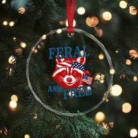 Funny Feral and Free Raccoon Crystal Glass Ornament Patriotic Bandana Animal 4th of July US Flag TS02