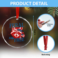 Funny Feral and Free Raccoon Crystal Glass Ornament Patriotic Bandana Animal 4th of July US Flag TS02