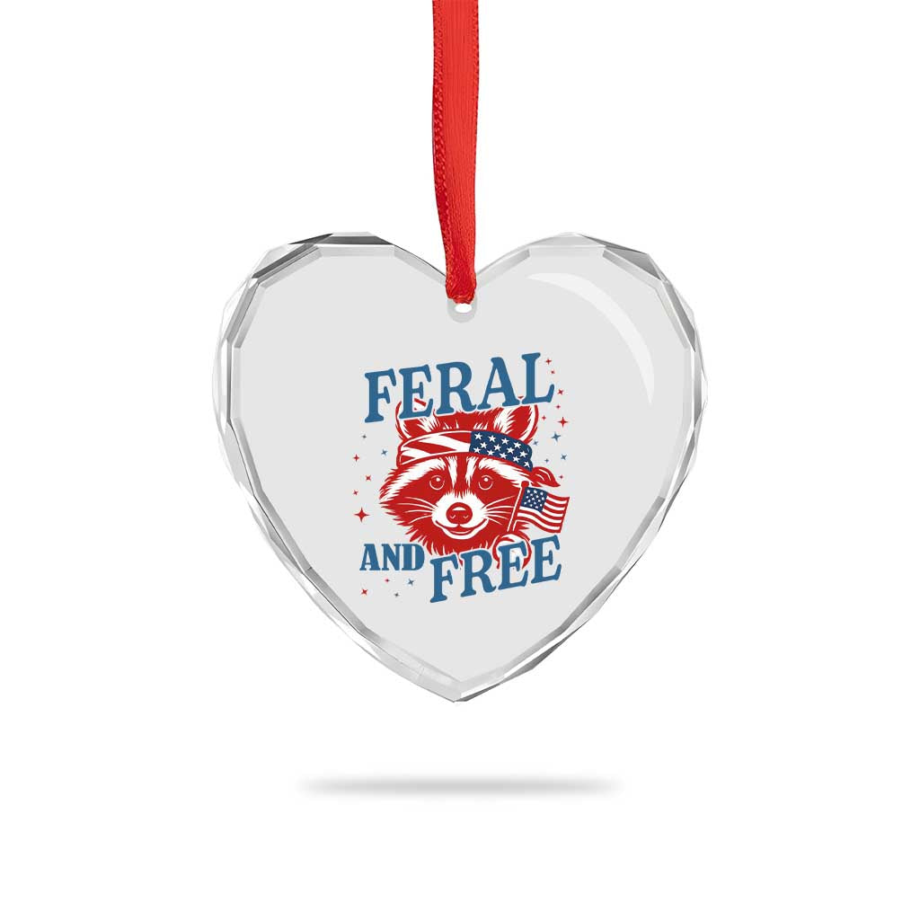 Funny Feral and Free Raccoon Heart Crystal Glass Ornament Patriotic Bandana Animal 4th of July US Flag - Wonder Print Shop