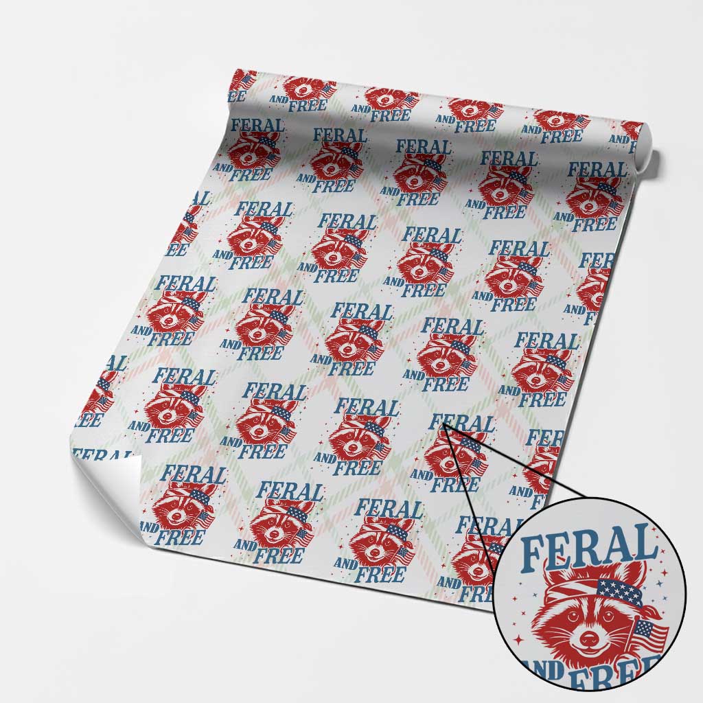 Funny Feral and Free Raccoon Wrapping Paper Roll Patriotic Bandana Animal 4th of July US Flag - Wonder Print Shop