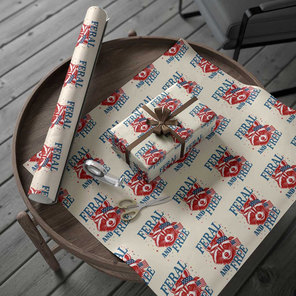 Funny Feral and Free Raccoon Wrapping Paper Roll Patriotic Bandana Animal 4th of July US Flag - Wonder Print Shop