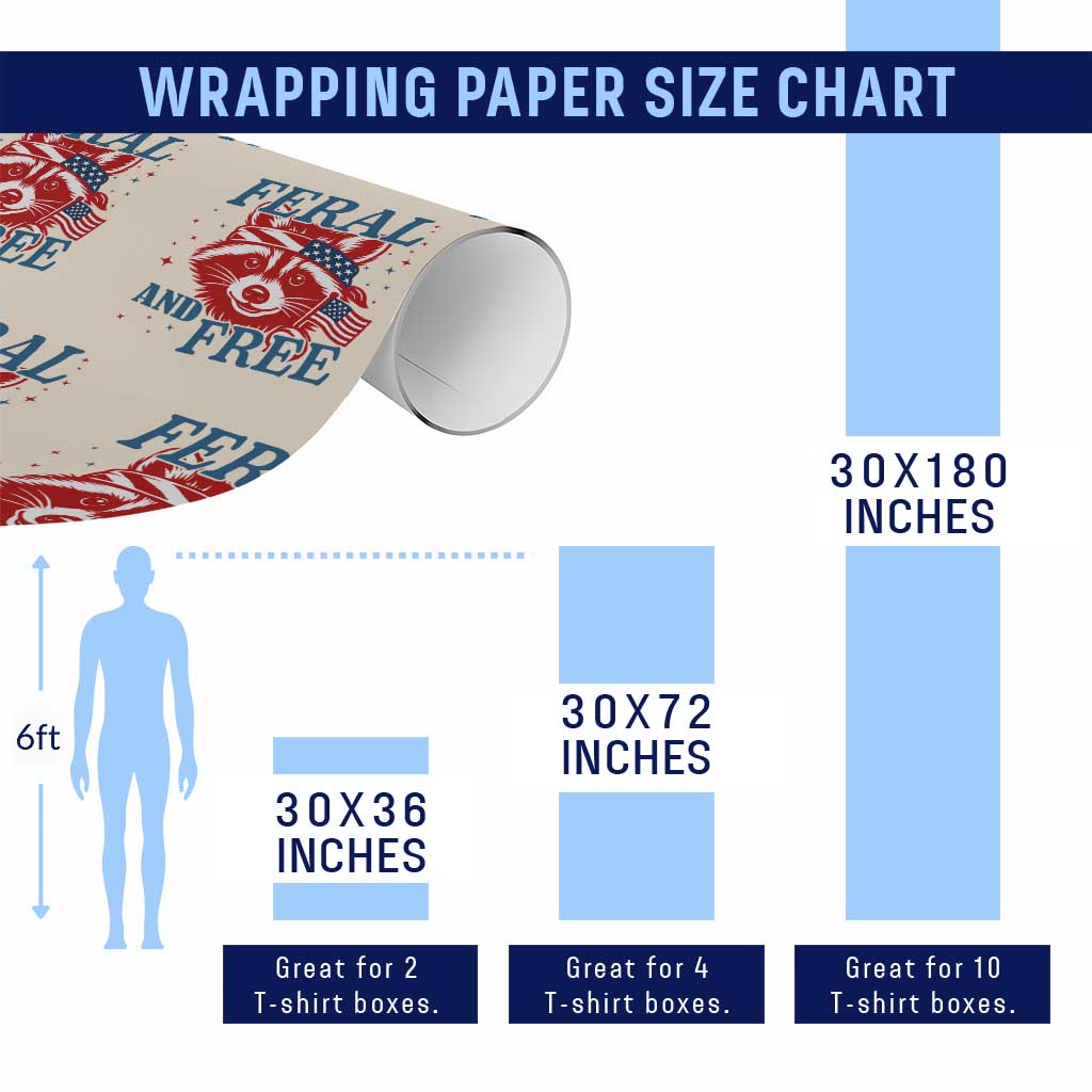 Funny Feral and Free Raccoon Wrapping Paper Roll Patriotic Bandana Animal 4th of July US Flag - Wonder Print Shop