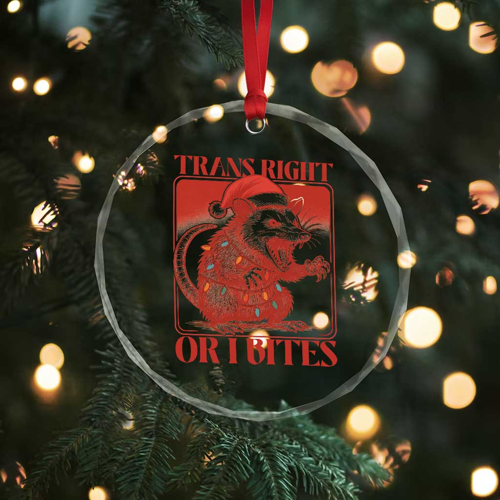 Funny Fierce Opossum Santa Crystal Glass Ornament Trans Right Or I Bites Christmas Gift - Wonder Print Shop