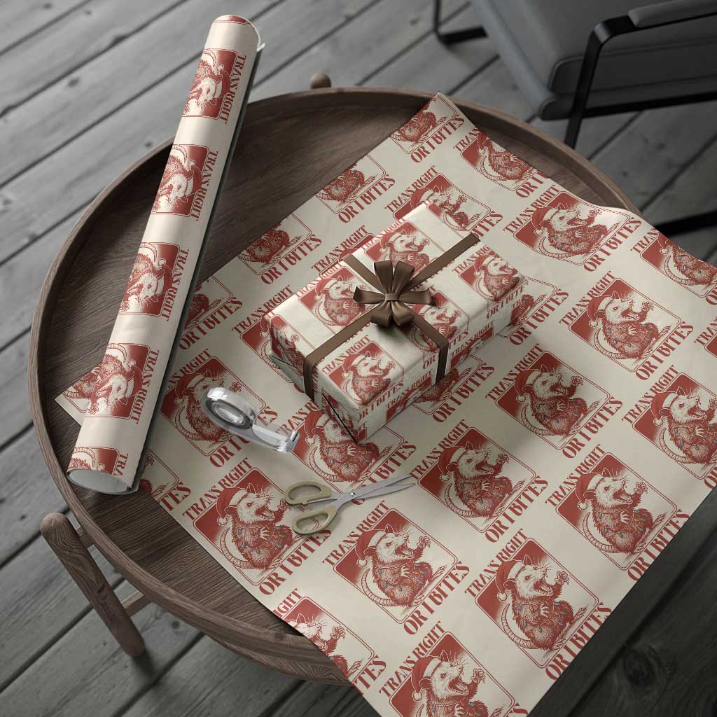 Funny Fierce Opossum Santa Wrapping Paper Roll Trans Right Or I Bites Christmas Gift - Wonder Print Shop