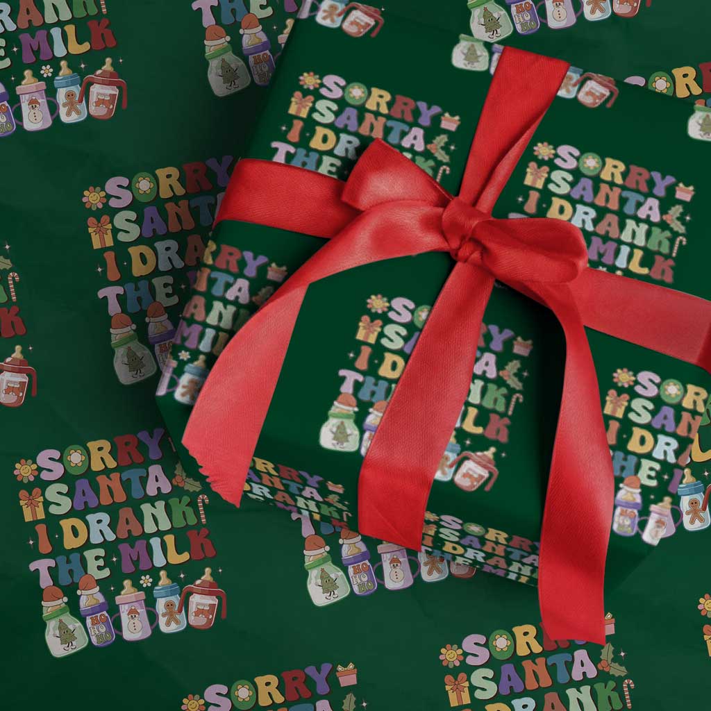 Funny First Christmas Wrapping Paper Roll Sorry Santa I Drank The Milk Retro Baby Bottle - Wonder Print Shop