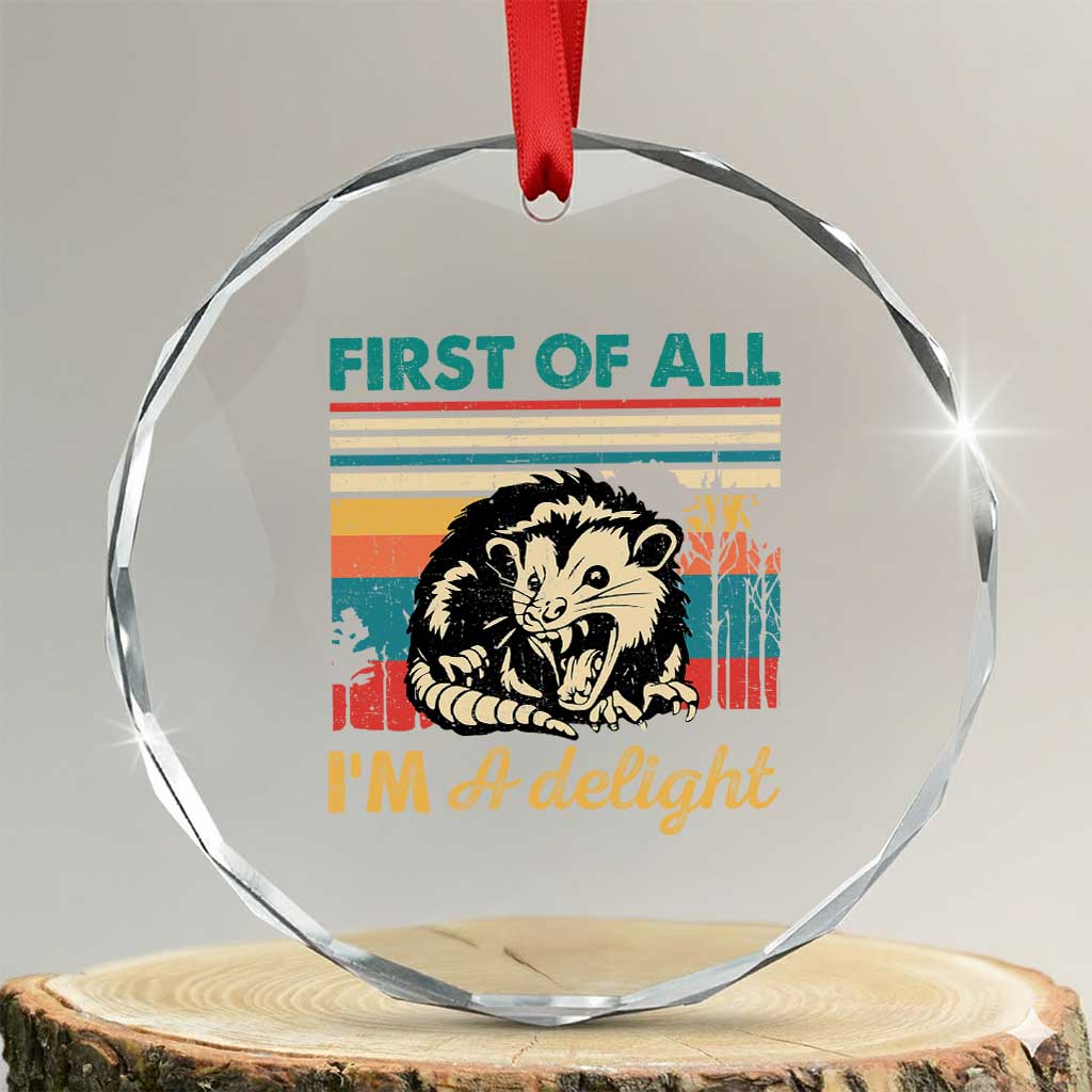 Funny First Of All I Am A Delight Crystal Glass Ornament Retro Angry Opossum - Wonder Print Shop