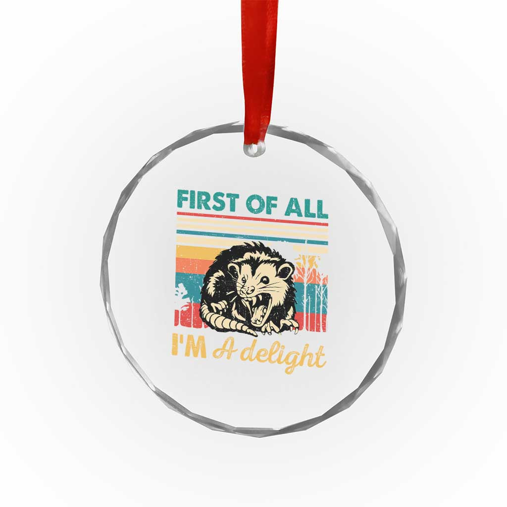 Funny First Of All I Am A Delight Crystal Glass Ornament Retro Angry Opossum - Wonder Print Shop