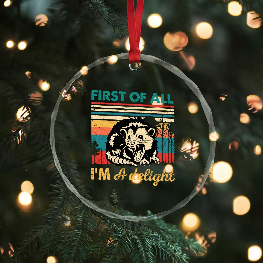 Funny First Of All I Am A Delight Crystal Glass Ornament Retro Angry Opossum - Wonder Print Shop