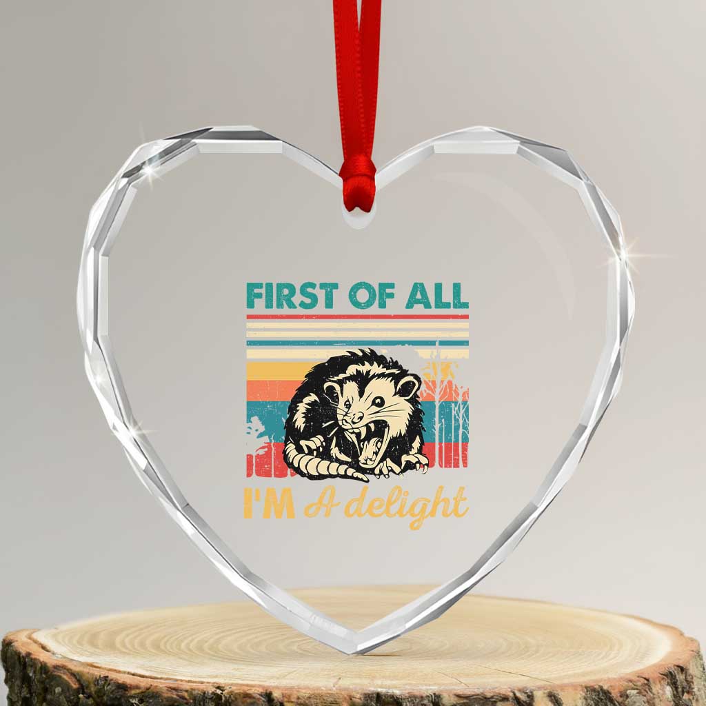 Funny First Of All I Am A Delight Heart Crystal Glass Ornament Retro Angry Opossum - Wonder Print Shop