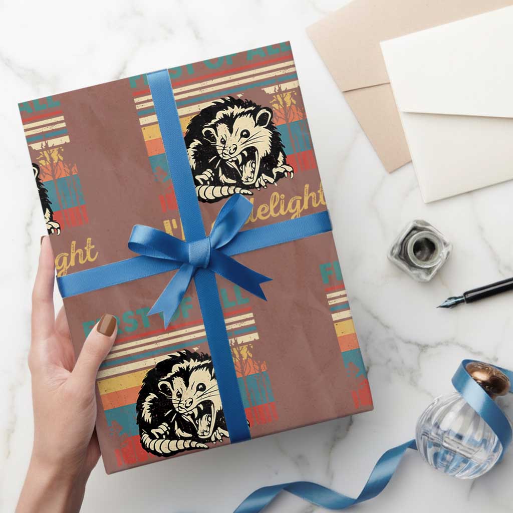 Funny First Of All I Am A Delight Wrapping Paper Roll Retro Angry Opossum - Wonder Print Shop