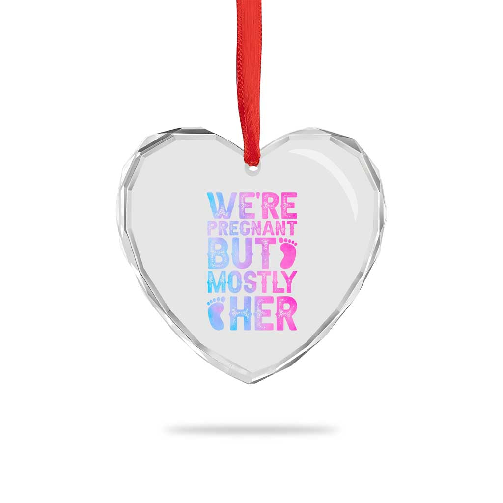 Funny First Time Parents Gift Heart Crystal Glass Ornament We Are Pregnant But Mostly Her