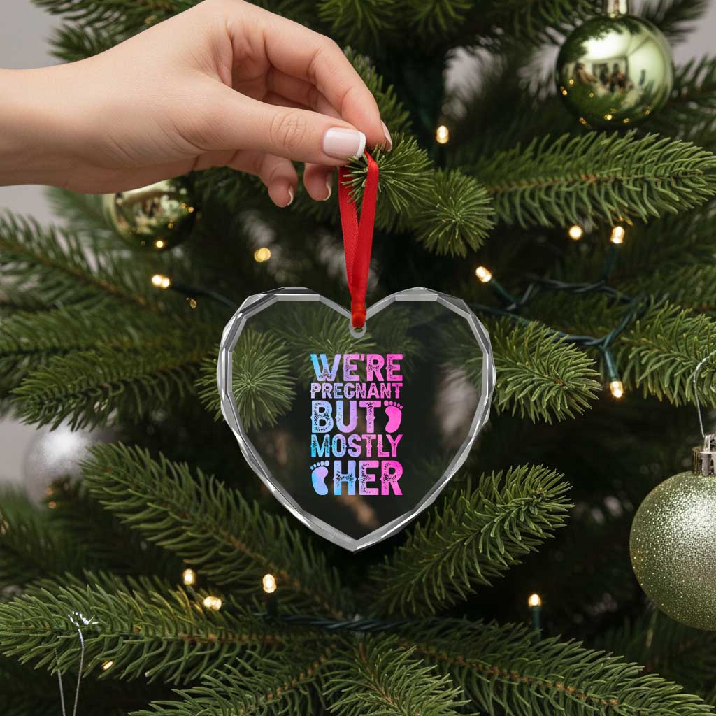 Funny First Time Parents Gift Heart Crystal Glass Ornament We Are Pregnant But Mostly Her