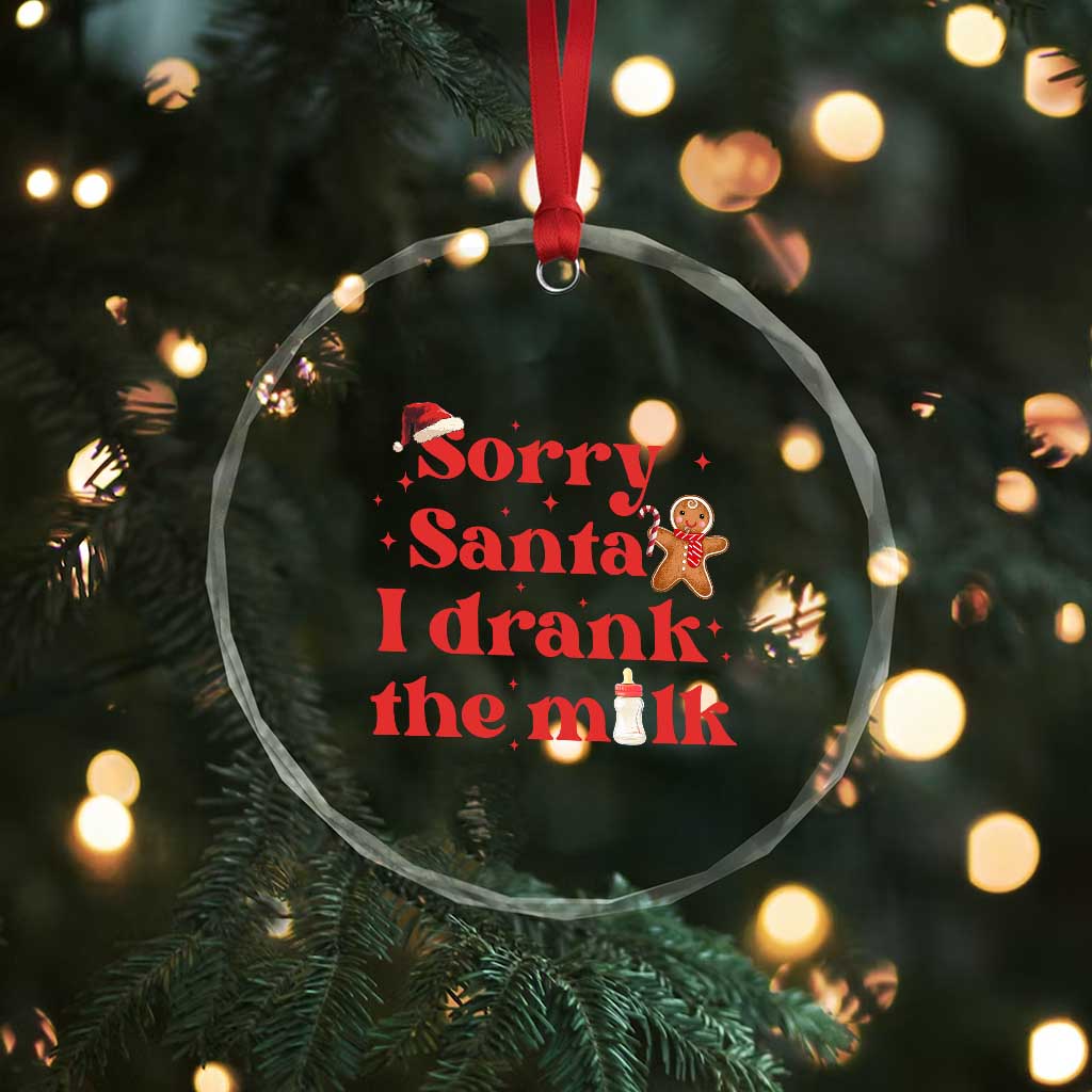 Funny First Xmas Crystal Glass Ornament Sorry Santa I Drank The Milk Gingerbread TS11