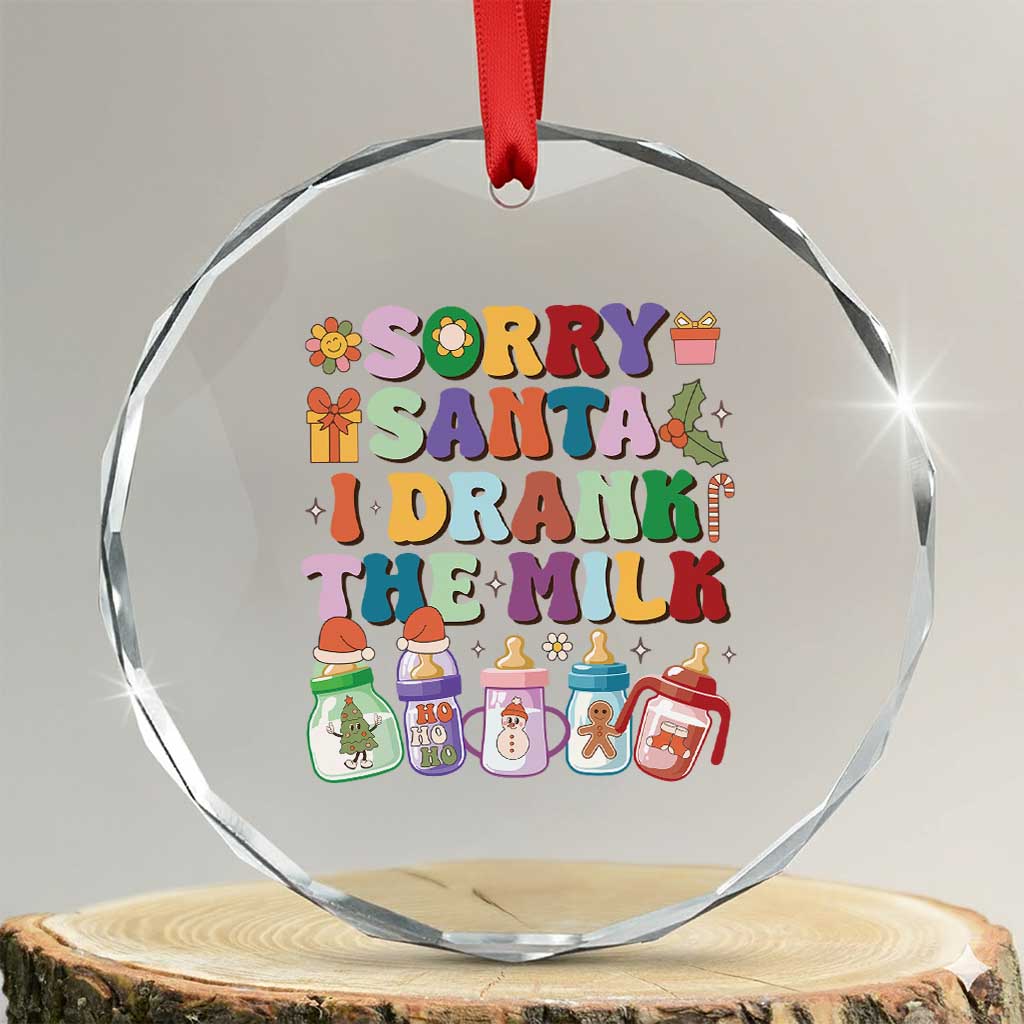 Funny First Xmas Crystal Glass Ornament Sorry Santa I Drank The Milk Retro Baby Bottle TS11