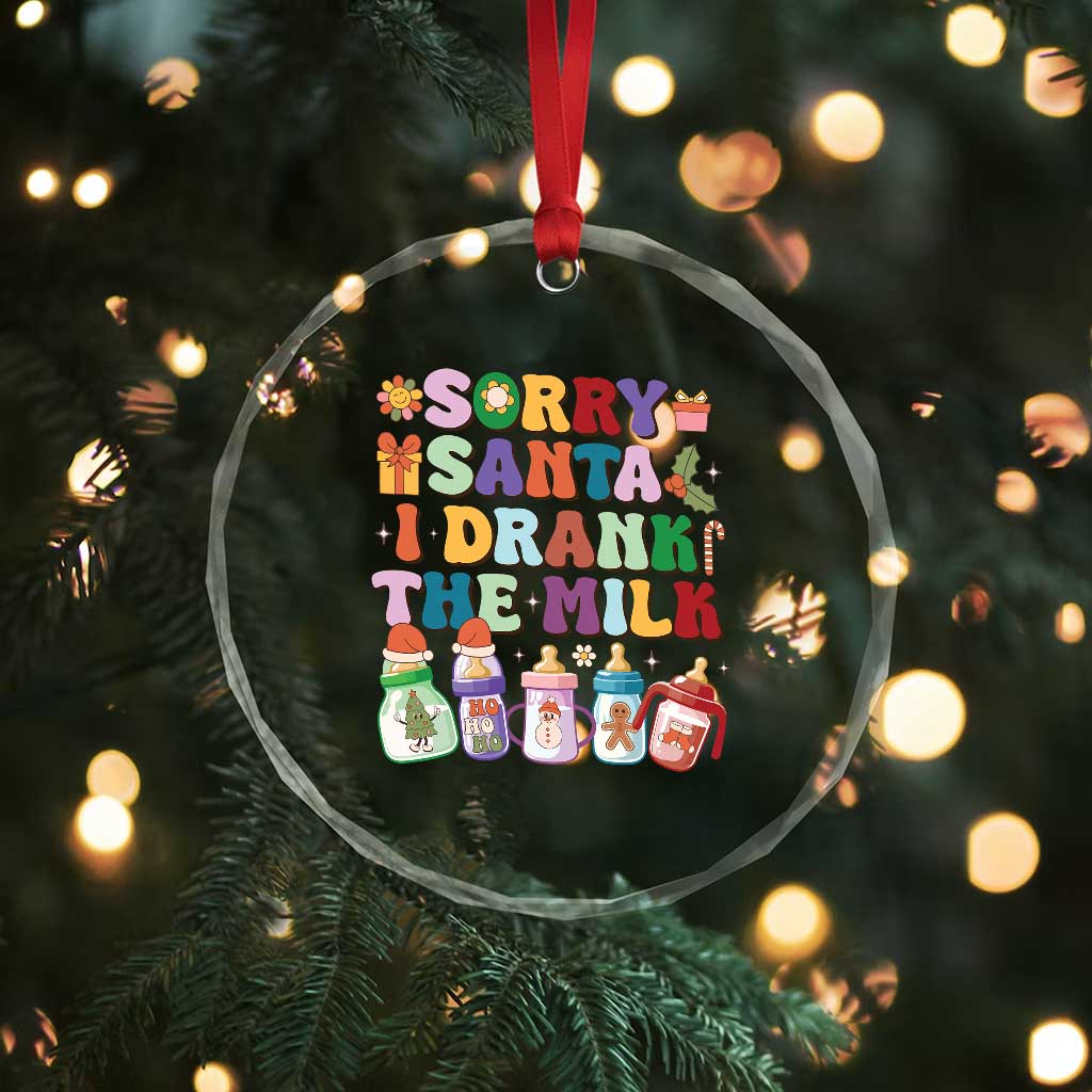Funny First Xmas Crystal Glass Ornament Sorry Santa I Drank The Milk Retro Baby Bottle TS11