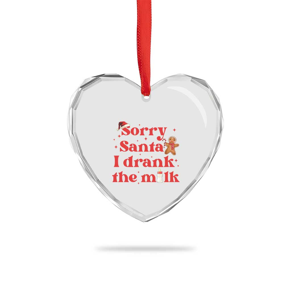 Funny First Xmas Heart Crystal Glass Ornament Sorry Santa I Drank The Milk Gingerbread - Wonder Print Shop