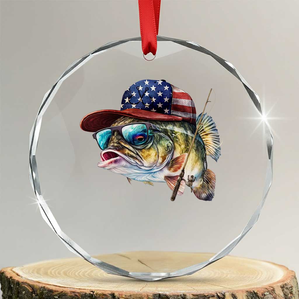 Funny Fishing American Flag Crystal Glass Ornament Patriotic Fisherman Family Gift - Wonder Print Shop