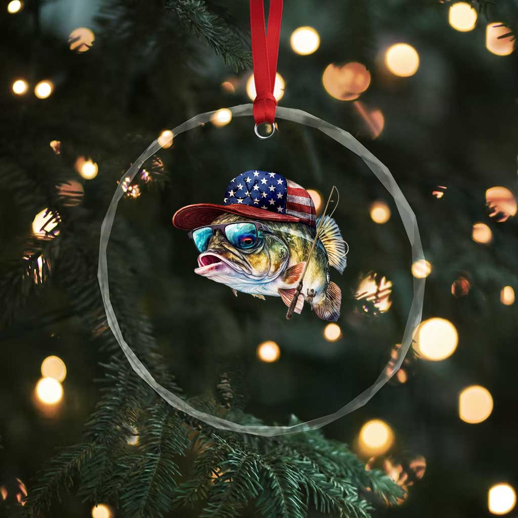 Funny Fishing American Flag Crystal Glass Ornament Patriotic Fisherman Family Gift TS10