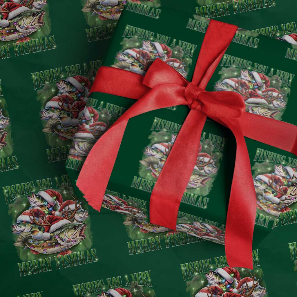 Funny Fishing Christmas Wrapping Paper Roll Fishing You A Very Merry Fishmas Santa Hat - Wonder Print Shop