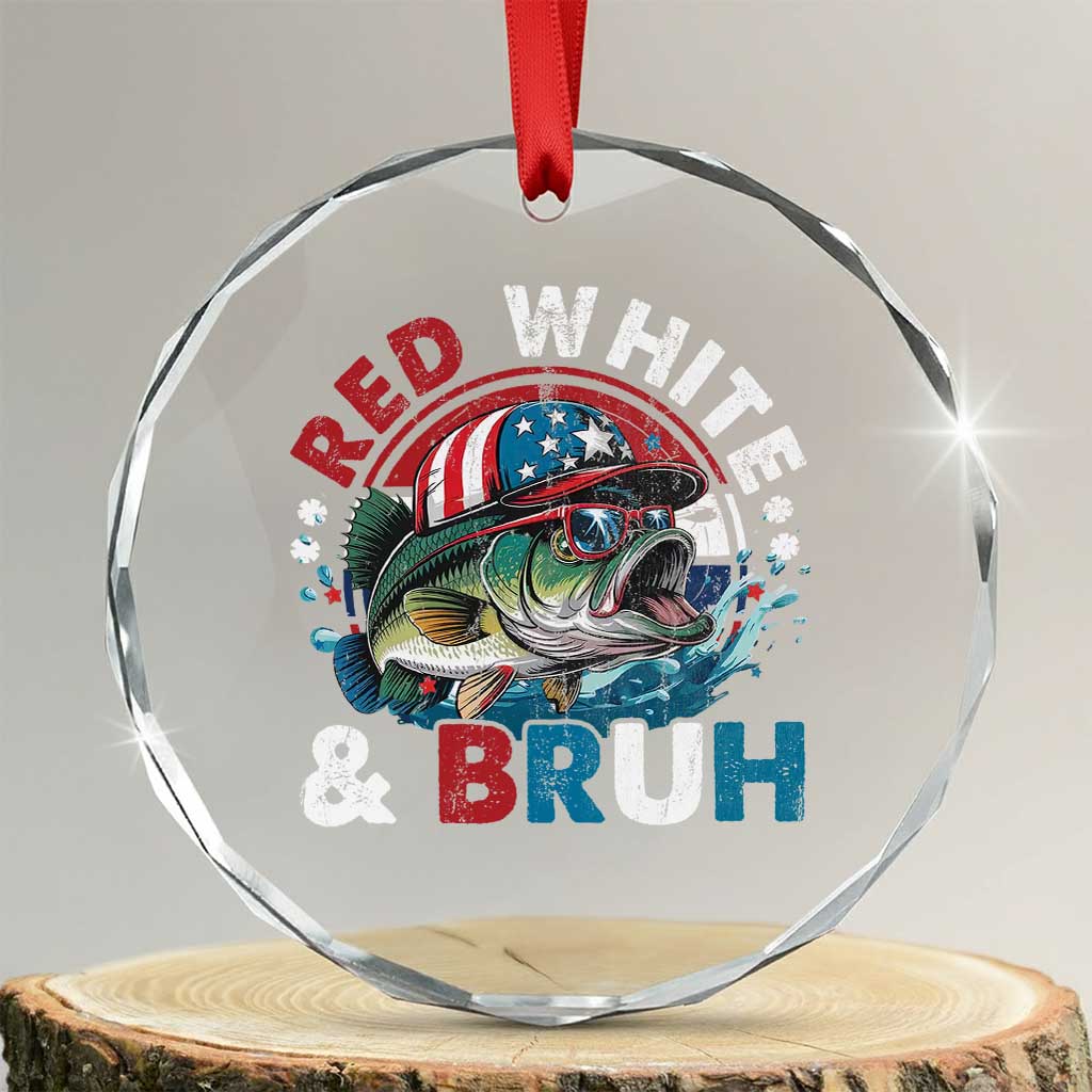 Funny Fishing Crystal Glass Ornament Red White Bruh Fisherman Gift American Flag - Wonder Print Shop
