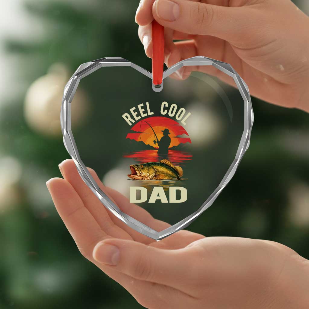 Funny Fishing Dad Heart Crystal Glass Ornament Reel Cool Dad - Wonder Print Shop