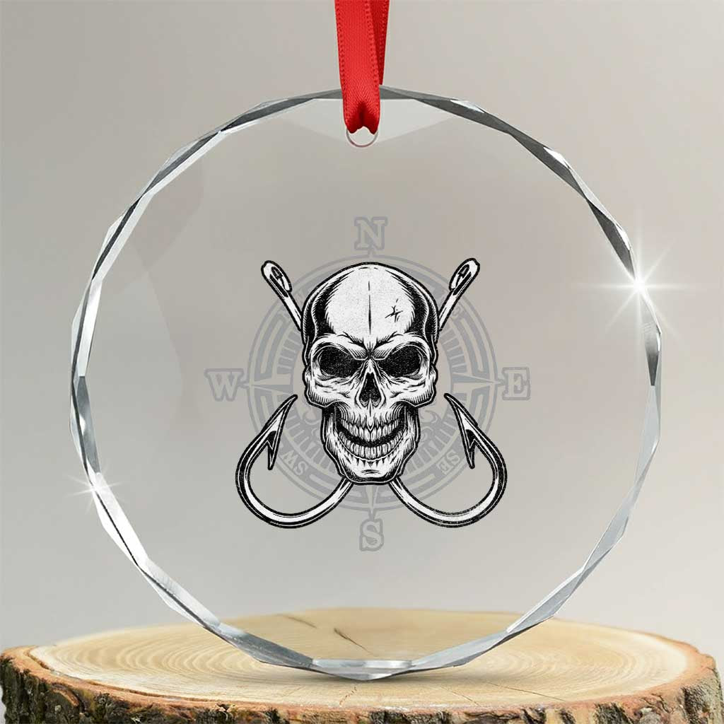 Funny Fishing Lover Crystal Glass Ornament Pirate Skull Fishing Hook Compass - Wonder Print Shop