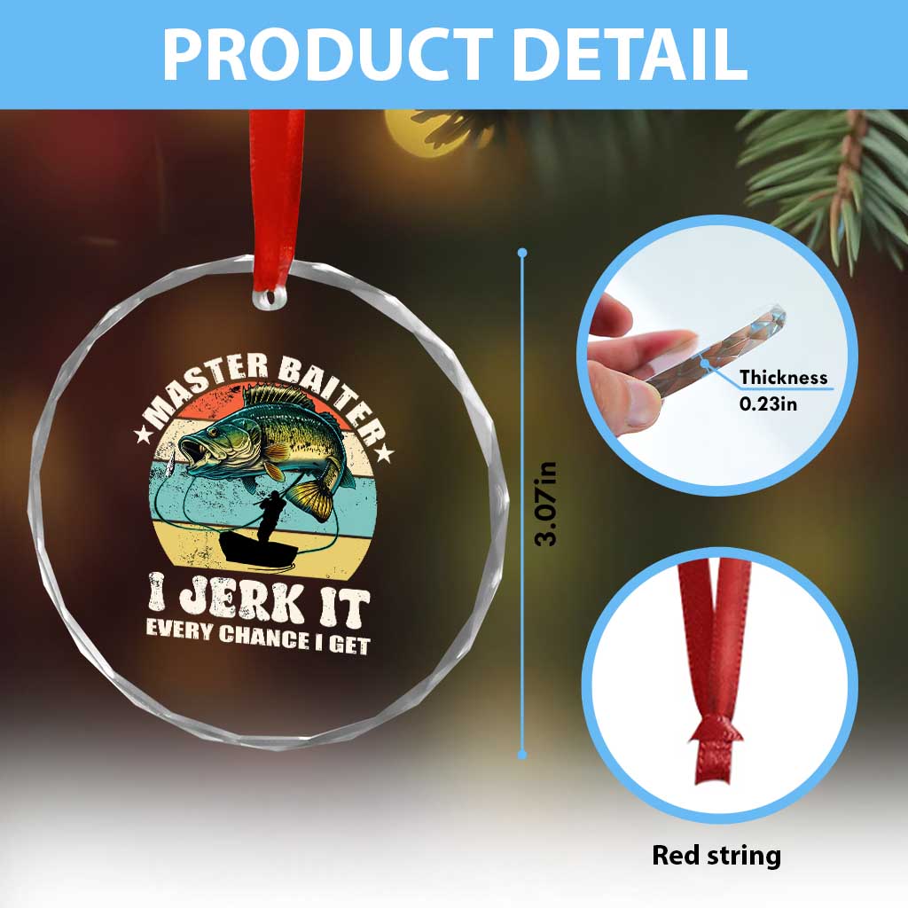 Funny Fishing Master-Baiter Crystal Glass Ornament Kayak Fishing Dad Grandpa Bass Fish Adult Humor TS02