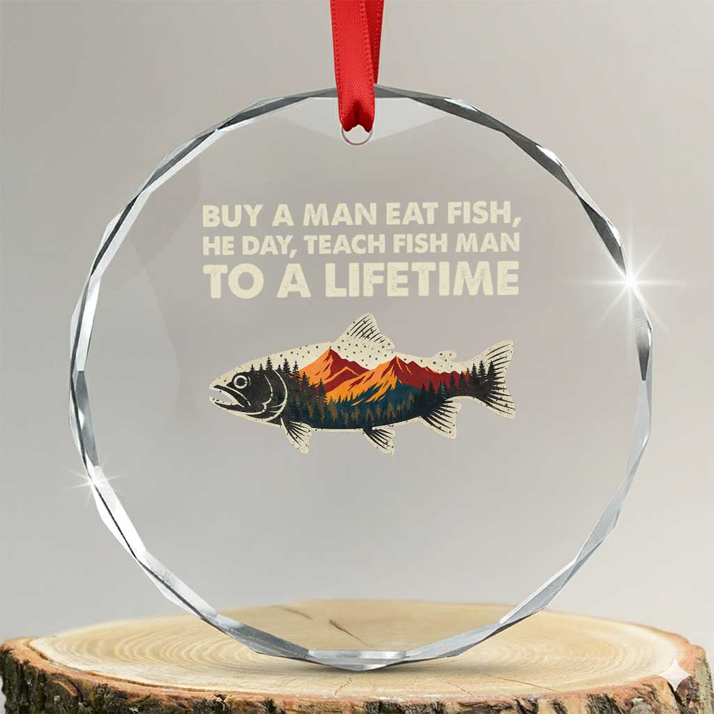 Funny Fishing Meme Crystal Glass Ornament Vintage Buy A Man Eat Fish Inappropriate - Wonder Print Shop