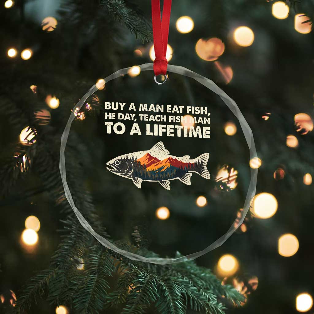 Funny Fishing Meme Crystal Glass Ornament Vintage Buy A Man Eat Fish Inappropriate - Wonder Print Shop