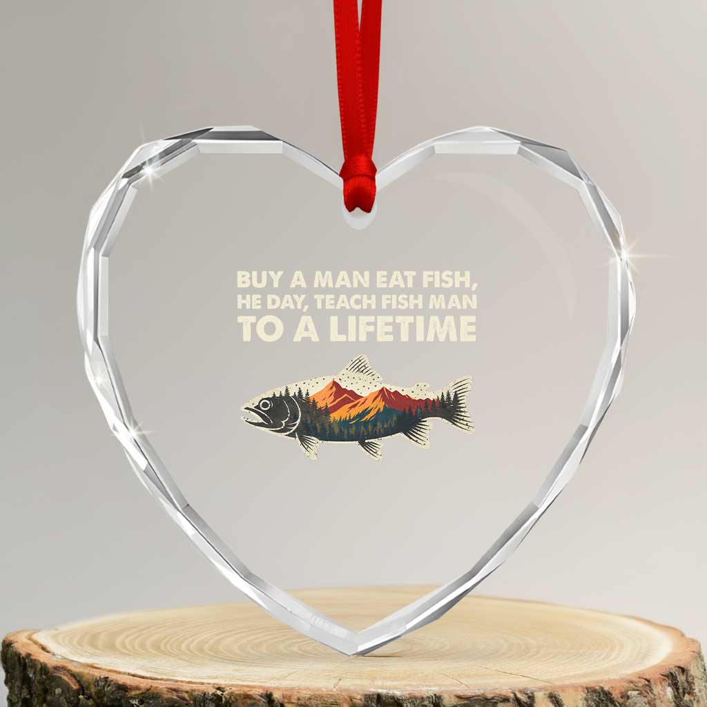 Funny Fishing Meme Heart Crystal Glass Ornament Vintage Buy A Man Eat Fish Inappropriate - Wonder Print Shop
