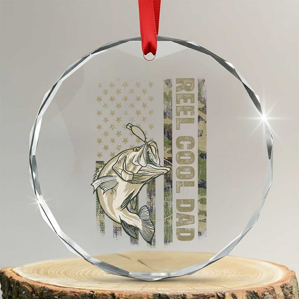 Funny Fishing Vintage Reel Cool Dad Crystal Glass Ornament Camo American Flag USA Bass Fish Fisherman - Wonder Print Shop