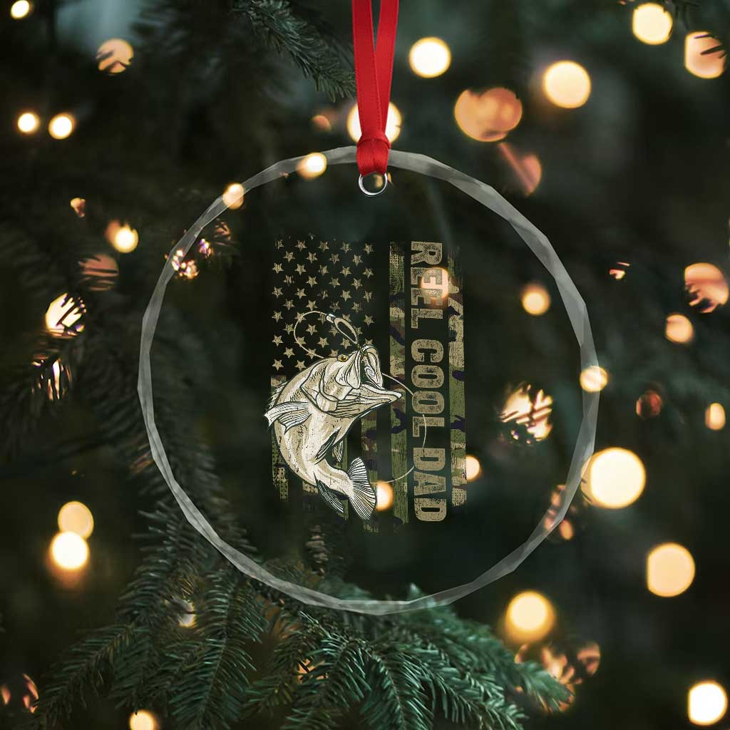 Funny Fishing Vintage Reel Cool Dad Crystal Glass Ornament Camo American Flag USA Bass Fish Fisherman TS10