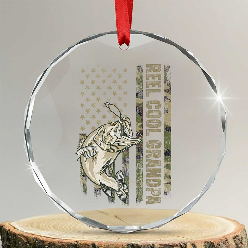 Funny Fishing Vintage Reel Cool Grandpa Crystal Glass Ornament Camo American Flag USA Bass Fish Fisherman - Wonder Print Shop