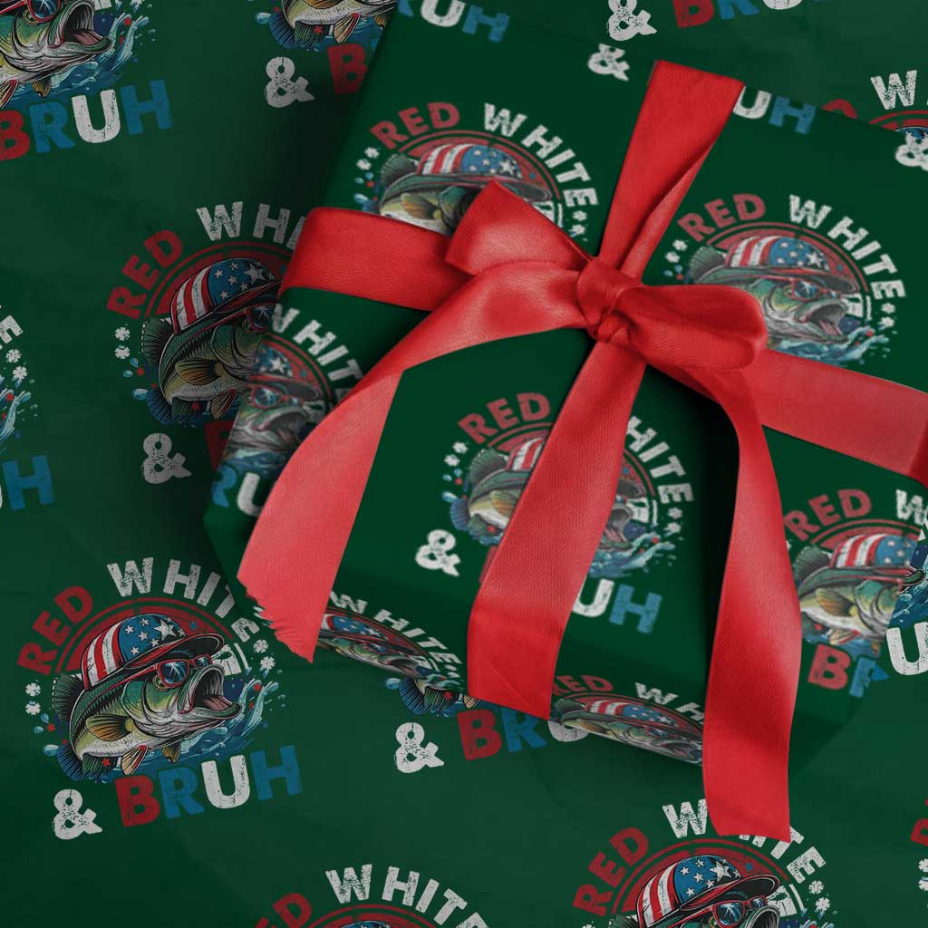 Funny Fishing Wrapping Paper Roll Red White Bruh Fisherman Gift American Flag - Wonder Print Shop