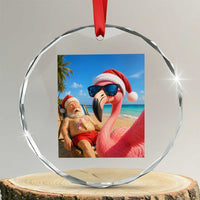 Funny Flamingo Beach Selfie Crystal Glass Ornament Christmas in July