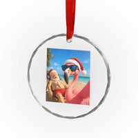 Funny Flamingo Beach Selfie Crystal Glass Ornament Christmas in July