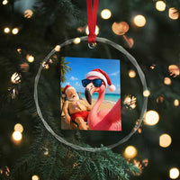 Funny Flamingo Beach Selfie Crystal Glass Ornament Christmas in July