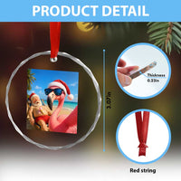 Funny Flamingo Beach Selfie Crystal Glass Ornament Christmas in July