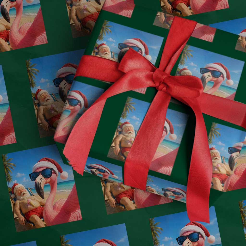 Funny Flamingo Beach Selfie Wrapping Paper Roll Christmas in July