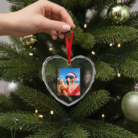 Funny Flamingo Beach Selfie Heart Crystal Glass Ornament Christmas in July