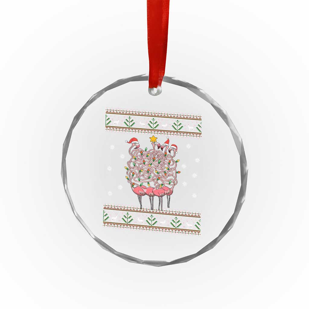Funny Flamingo Family Xmas Light Tangled Crystal Glass Ornament TS09