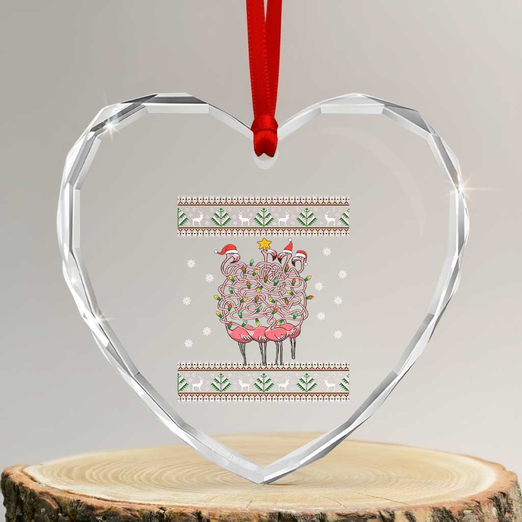 Funny Flamingo Family Xmas Light Tangled Heart Crystal Glass Ornament - Wonder Print Shop