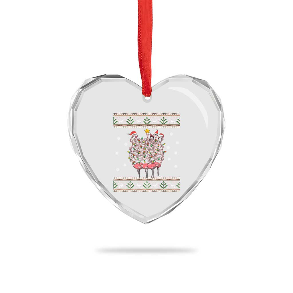 Funny Flamingo Family Xmas Light Tangled Heart Crystal Glass Ornament - Wonder Print Shop