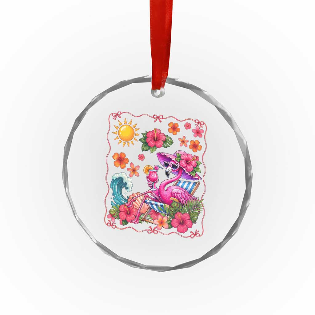 Funny Flamingo Tropical Floral Summer Vacation Graphic Crystal Glass Ornament
