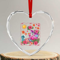 Funny Flamingo Tropical Floral Summer Vacation Graphic Heart Crystal Glass Ornament