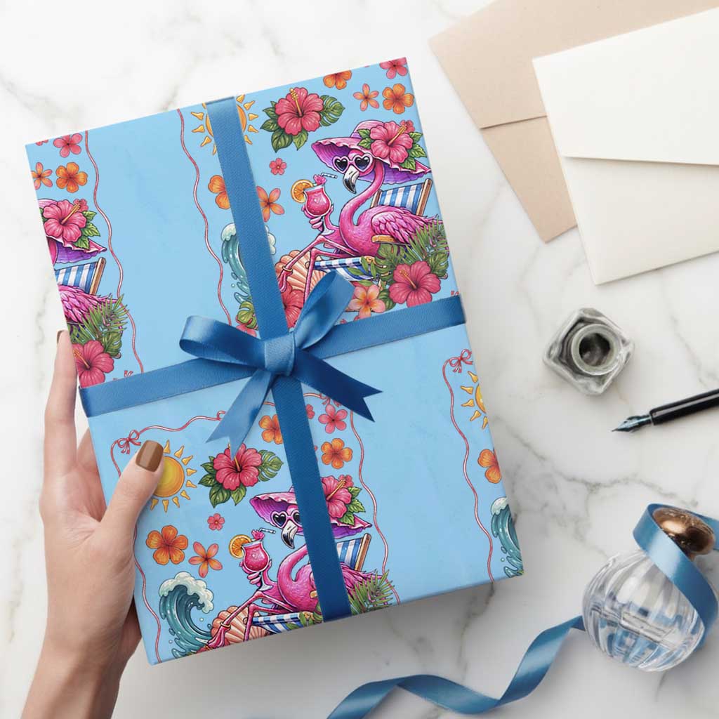 Funny Flamingo Tropical Floral Summer Vacation Graphic Wrapping Paper Roll
