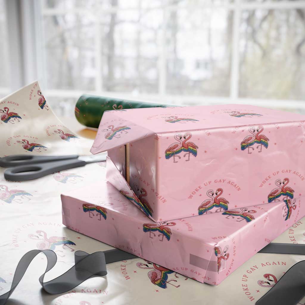 Funny Flamingos Woke Up Gay Again Wrapping Paper Roll Gift For Queer Bird Lovers